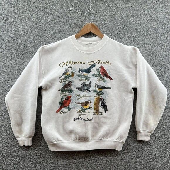 N/A Tops - Vintage Winter Birds Maryland White Christmas Crewneck Sweatshirt